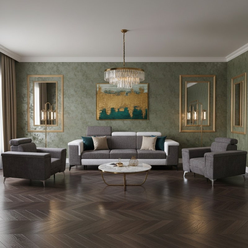 Set living HERMES – canapea / coltar extensibil si fotolii