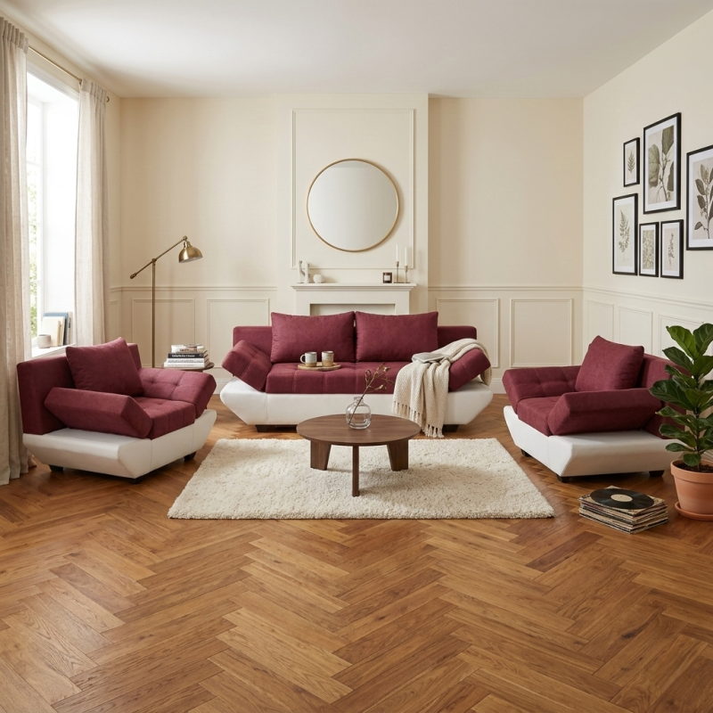 set living RUIZ canapea extensibila si doua fotolii cu brate reglabile