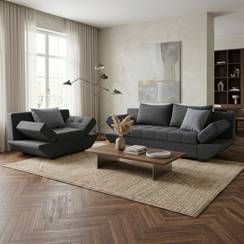 set living RUIZ canapea extensibila si doua fotolii cu brate reglabile