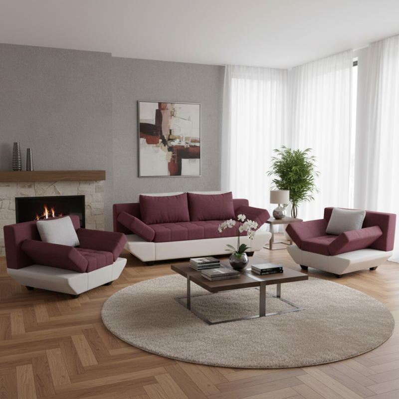 set living RUIZ canapea extensibila si doua fotolii cu brate reglabile