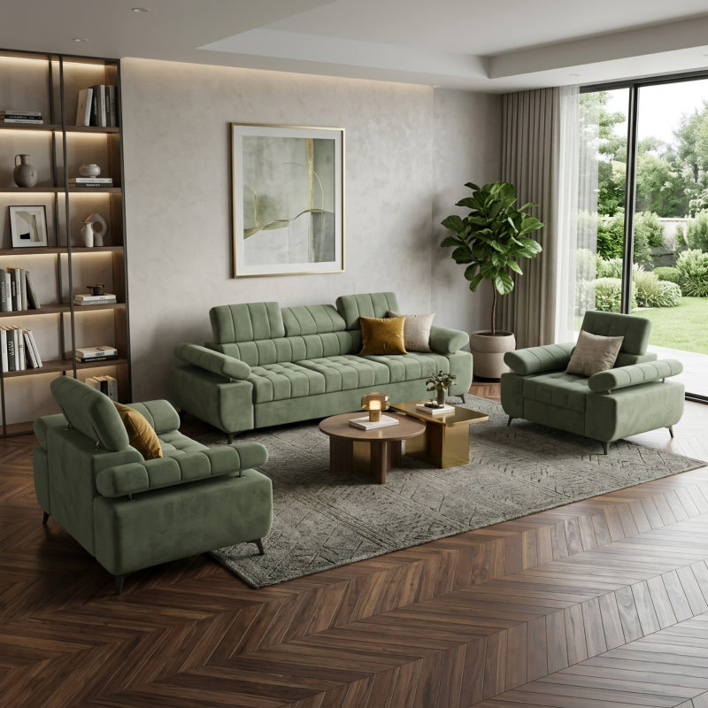 Set living DAVID – canapea 3 locuri extensibila si 2 fotolii