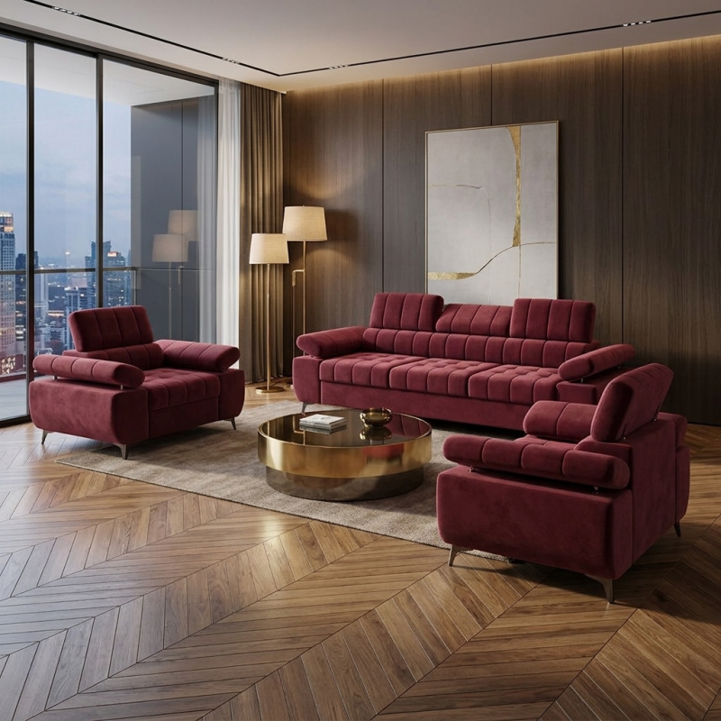 set living DAVID canapea extensibila 3 locuri si doua fotolii