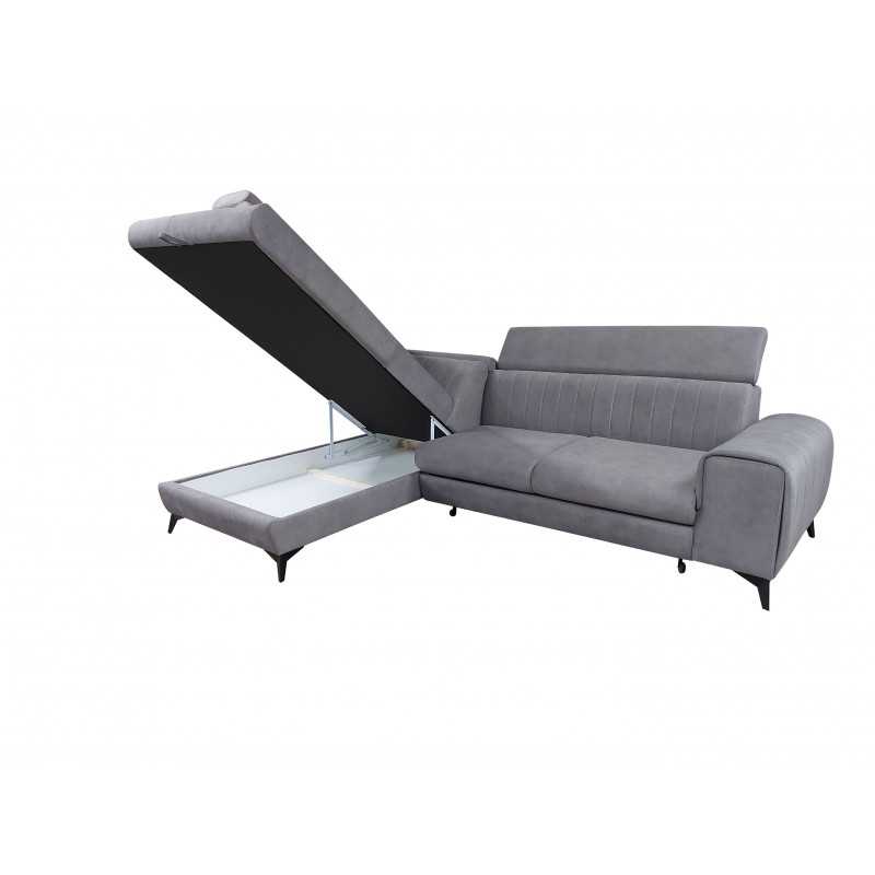 Coltar extensibil, Aron, cu lada depozitare, tetiere cap reglabile, picioare inalte metalice, stofa, gri