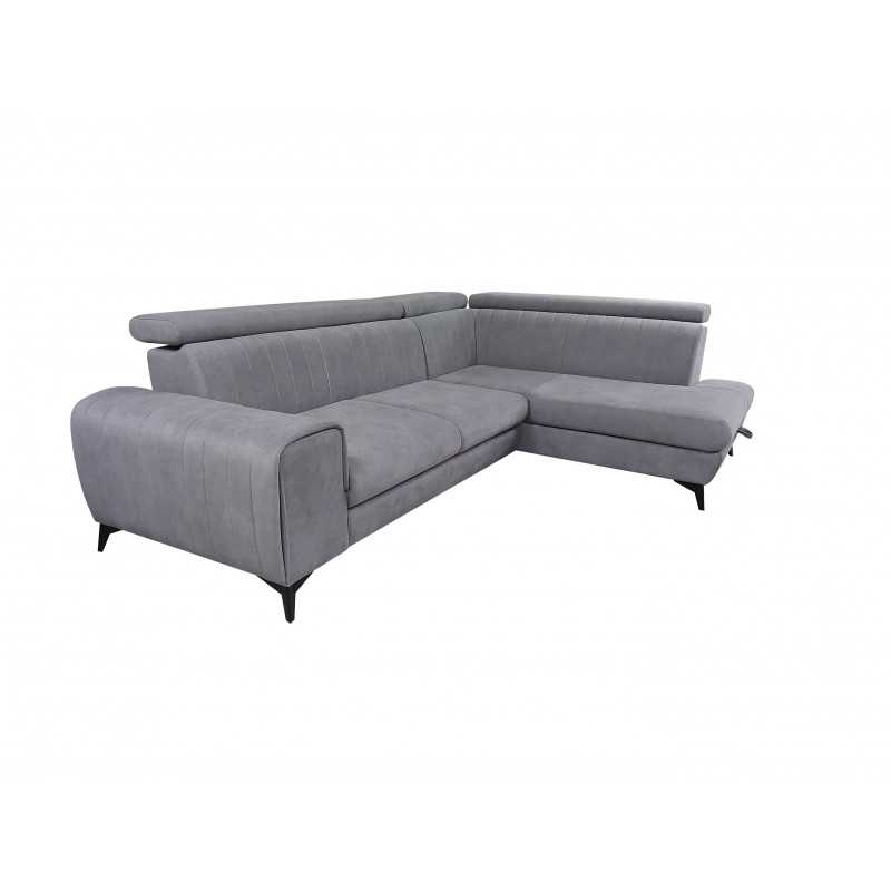 Coltar extensibil, Aron, cu lada depozitare, tetiere cap reglabile, picioare inalte metalice, stofa, gri