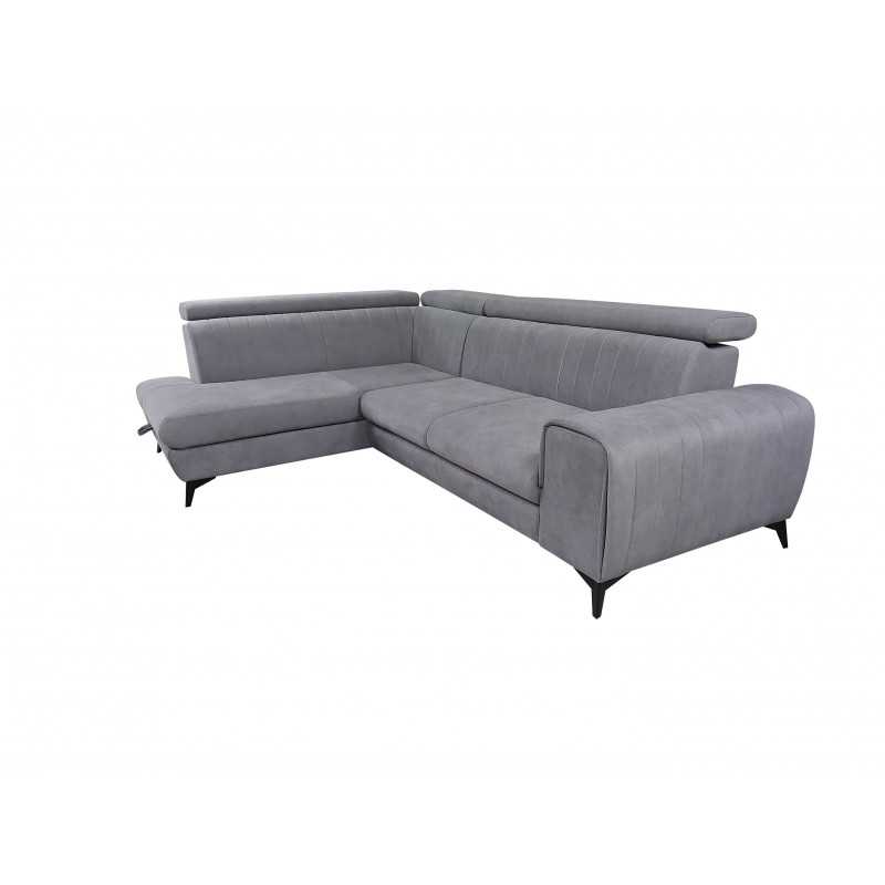 Coltar extensibil, Aron, cu lada depozitare, tetiere cap reglabile, picioare inalte metalice, stofa, gri