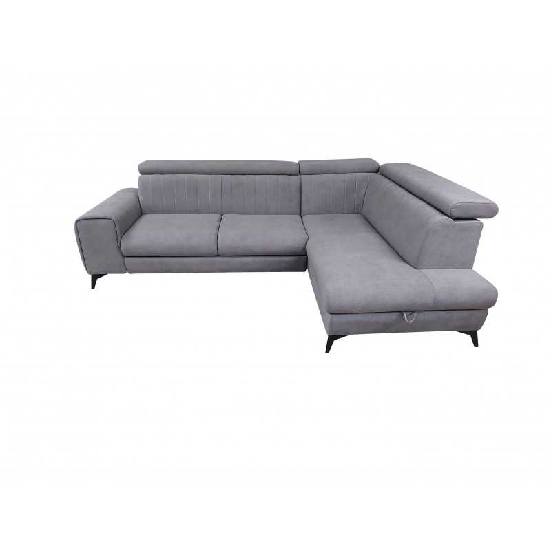 Coltar extensibil, Aron, cu lada depozitare, tetiere cap reglabile, picioare inalte metalice, stofa, gri