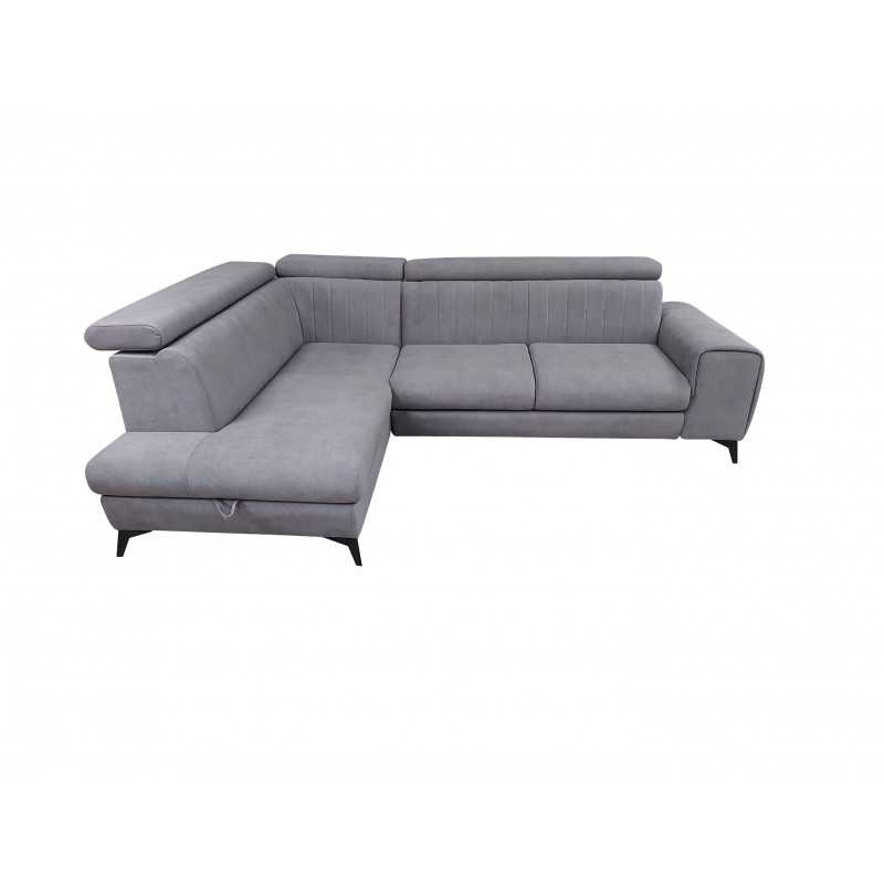 Coltar extensibil, Aron, cu lada depozitare, tetiere cap reglabile, picioare inalte metalice, stofa, gri