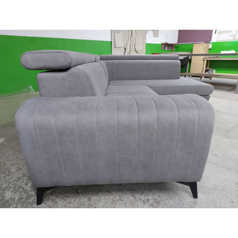 Coltar living cu design modern ARON, extensibil cu lada si tetiere cap reglabile, picioare inalte, modular, la comanda