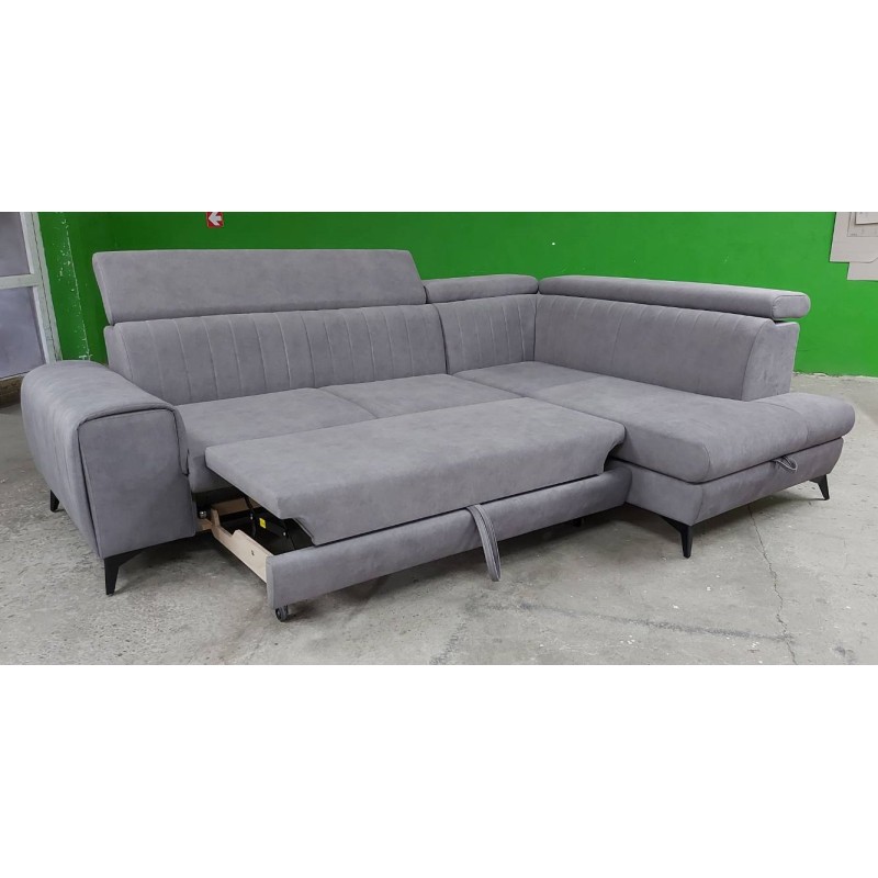 Coltar living cu design modern ARON, extensibil cu lada si tetiere cap reglabile, picioare inalte, modular, la comanda