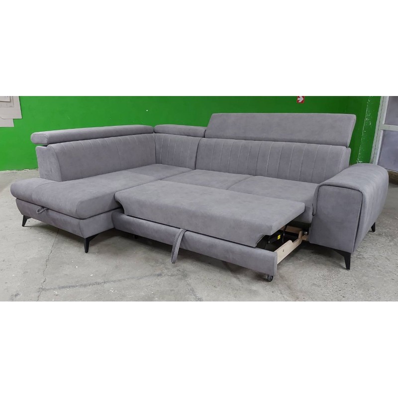 Coltar living cu design modern ARON, extensibil cu lada si tetiere cap reglabile, picioare inalte, modular, la comanda