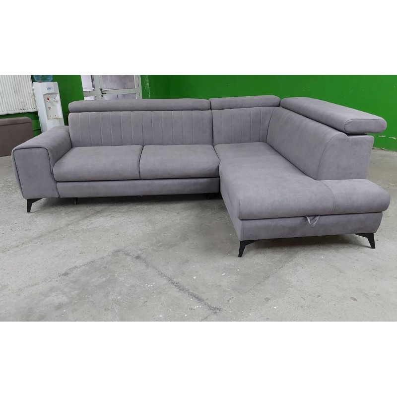 Coltar living cu design modern ARON, extensibil cu lada si tetiere cap reglabile, picioare inalte, modular, la comanda