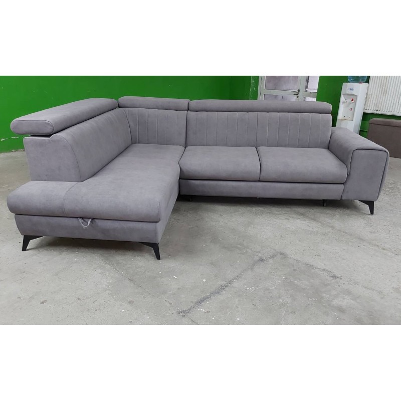 Coltar living cu design modern ARON, extensibil cu lada si tetiere cap reglabile, picioare inalte, modular, la comanda