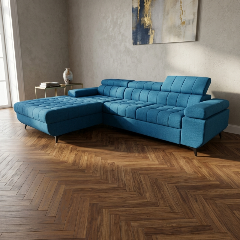 Coltar extensibil DAVID 2, cu lada de depozitare, tetiere reglabile si picioare metalice