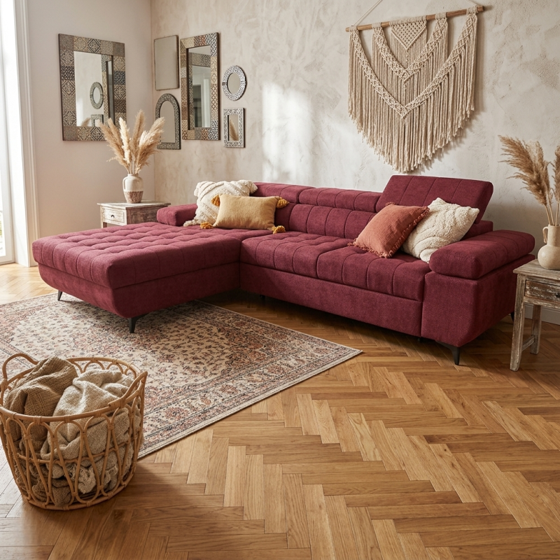 Coltar extensibil DAVID 2, cu lada de depozitare, tetiere reglabile si picioare metalice