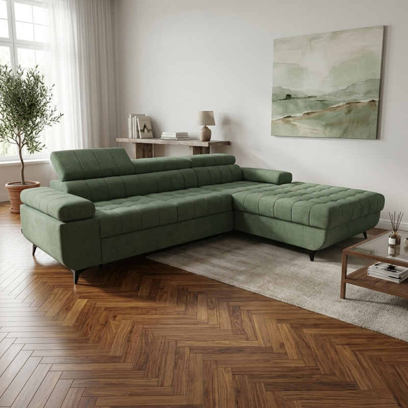 Coltar extensibil DAVID 2, cu lada de depozitare, tetiere reglabile si picioare metalice