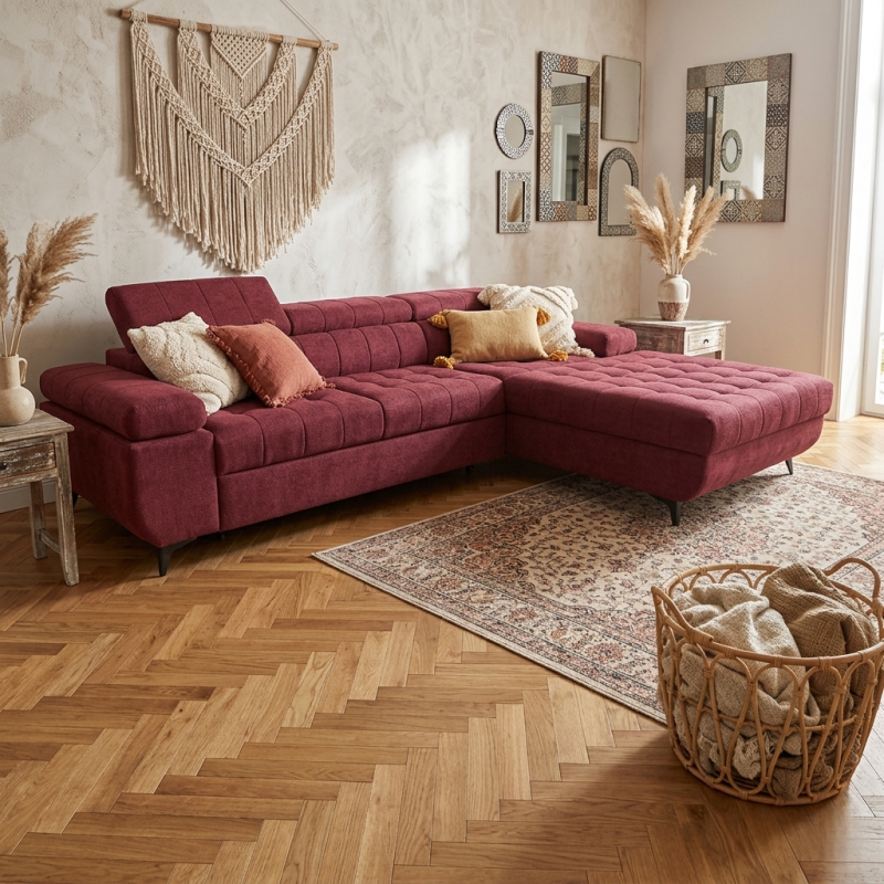 Coltar extensibil DAVID 2, cu lada de depozitare, tetiere reglabile si picioare metalice