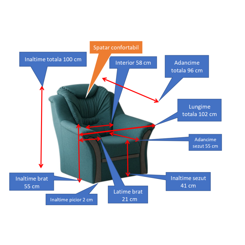 Fotoliu Kabir clasic cu spătar înalt pentru living | La comandă