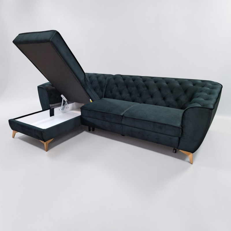 Colțar extensibil Luis 1 Chesterfield cu ladă | Elegant și rafinat