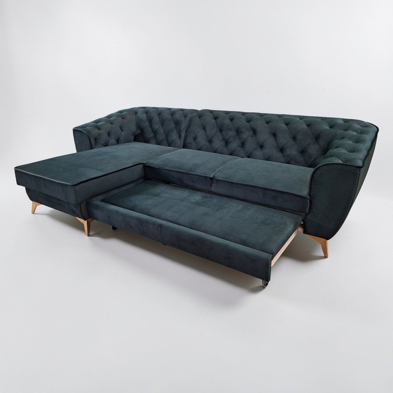 Colțar extensibil Luis 1 Chesterfield cu ladă | Elegant și rafinat