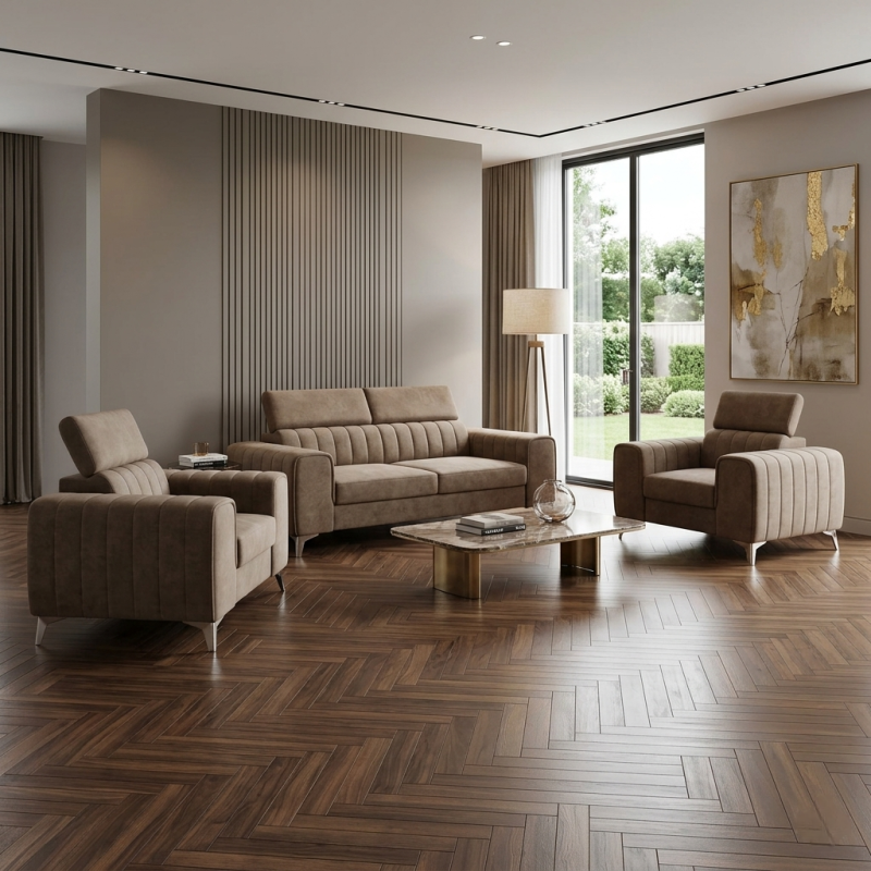 Fotoliu modern CLEMENT cu tetiera reglabila si picioare inalte