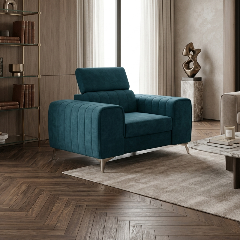 Fotoliu modern CLEMENT cu tetiera reglabila si picioare inalte