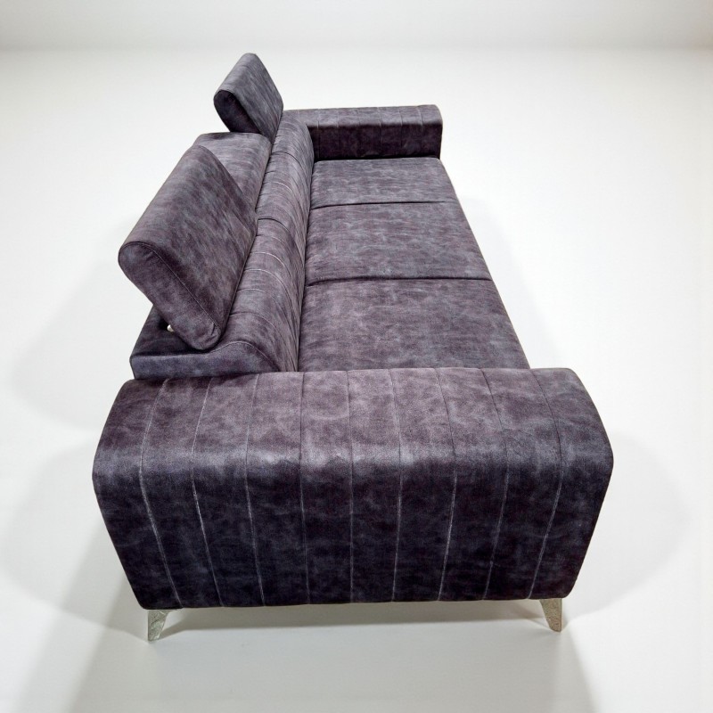 Canapea moderna extensibila pentru living Clement, cu tetiere reglabile si picioare metalice, gri