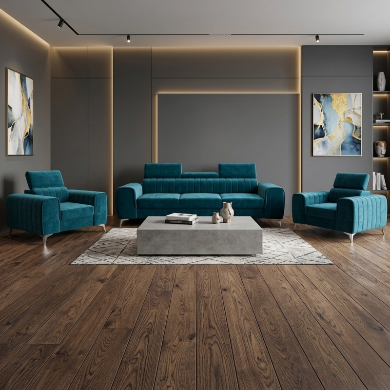 Set canapea 3 locuri si 2 fotolii Clement extensibil | Living modern