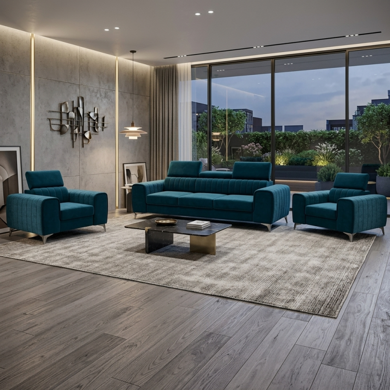 Set canapea 3 locuri si 2 fotolii Clement extensibil | Living modern