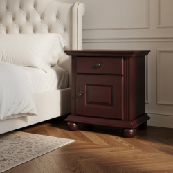 Dormitor SEVA 3 Lemn Masiv Bordo Imperial – Pat + Dulap + Noptiere