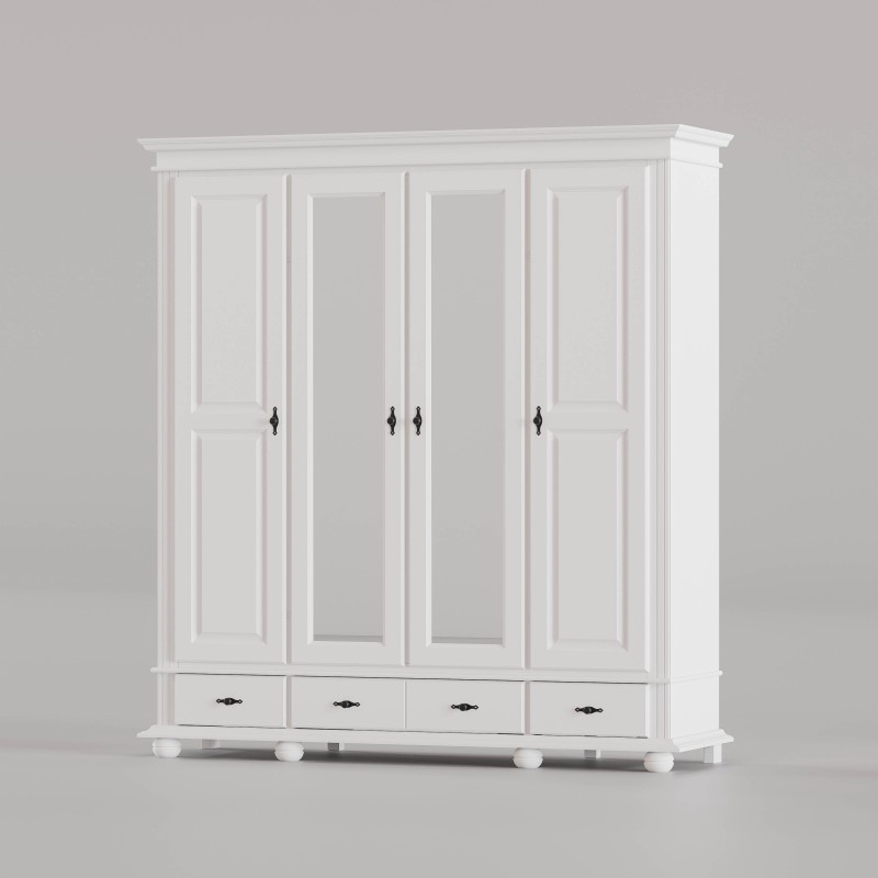 Dormitor SEVA 3 Lemn Masiv Bej Capuccino – Pat + Dulap + Noptiere