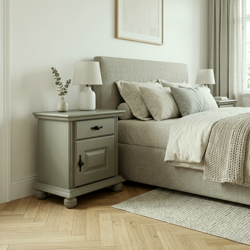 Dormitor SEVA 3 Lemn Masiv Bej Capuccino – Pat + Dulap + Noptiere