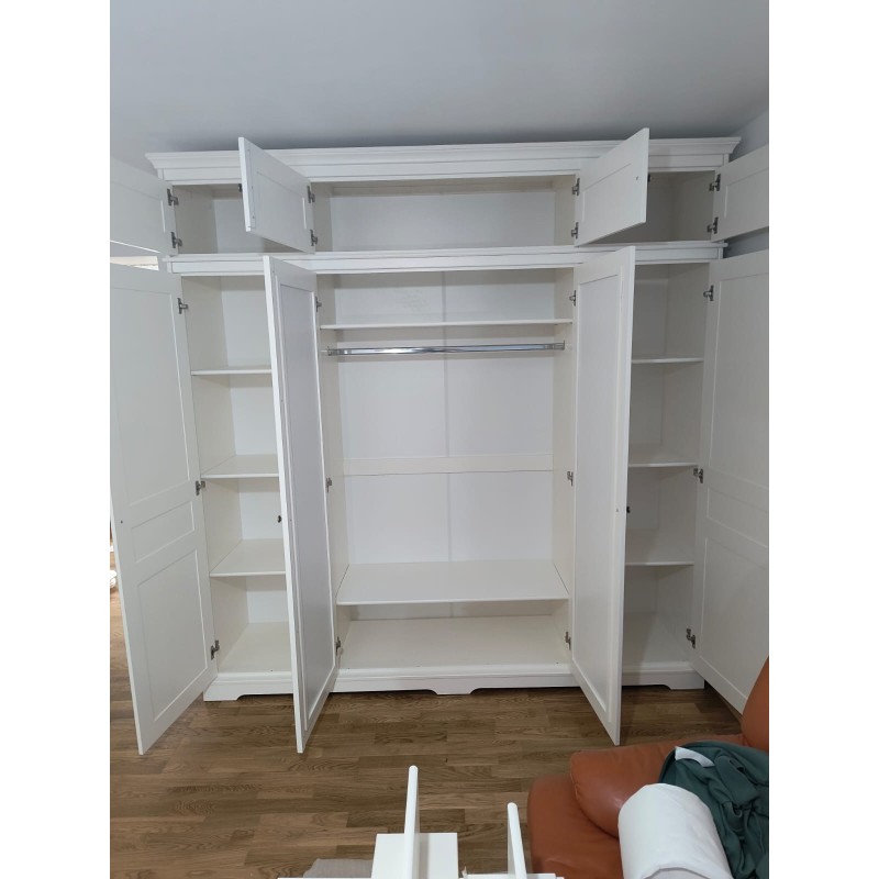 Dulap lemn masiv 4 uși alb – dulap clasic elegant Cleo