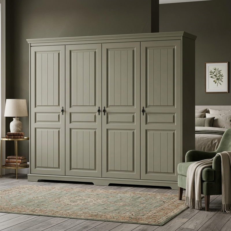 Dulap CLEO Lemn masiv cu 4 usi, finisaj divers, verde