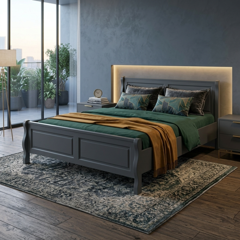 Pat BUCUR lemn masiv, 140 / 160 / 180 x 200 cm -GRI URBAN