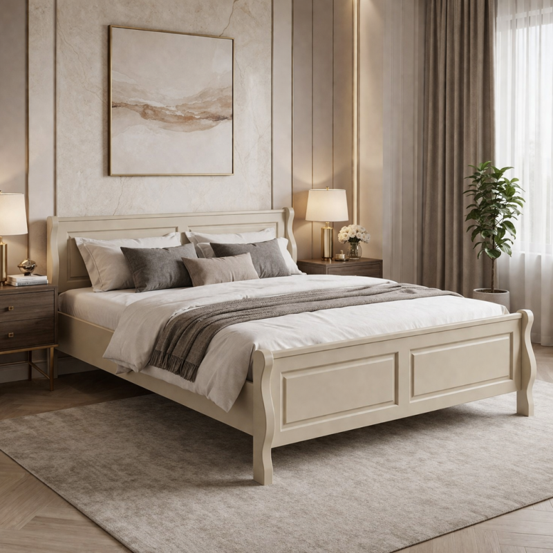 Pat BUCUR lemn masiv, 140 / 160 / 180 x 200 cm - BEJ CAPUCINO