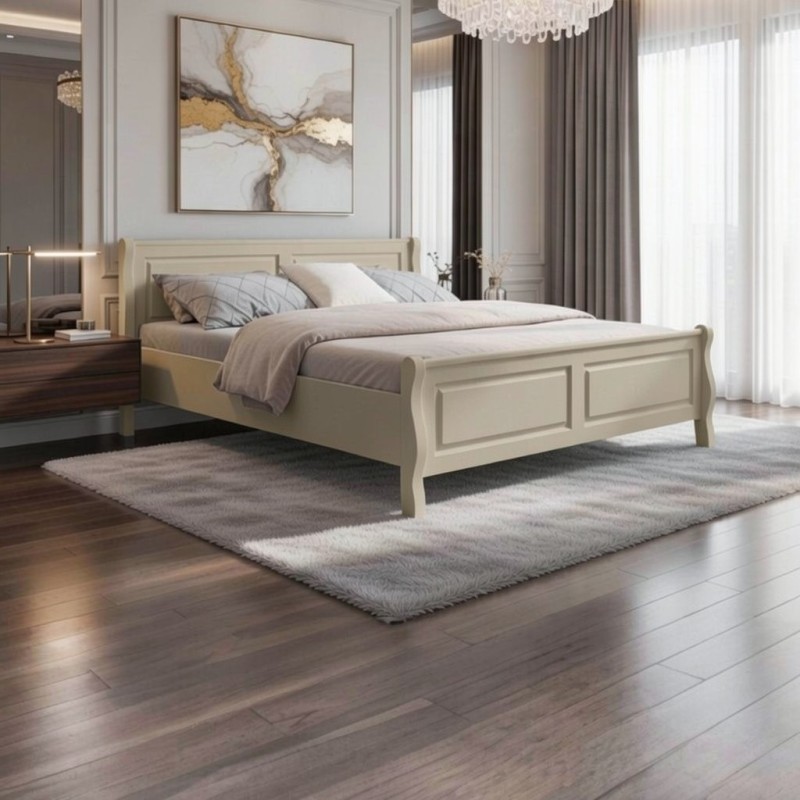 Pat BUCUR lemn masiv, 140 / 160 / 180 x 200 cm - BEJ CAPUCINO