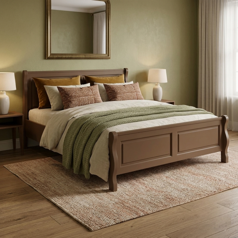 Pat BUCUR lemn masiv, 140 / 160 / 180 x 200 cm - TERRA BROWN