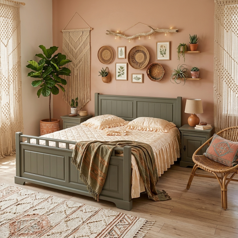 Pat lemn masiv Cleo, 140 / 160 / 180x200 cm - VERDE SALVIE