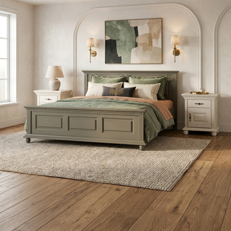 Pat Bucov lemn masiv 120 / 140 / 160  / 180x200 cm - VERDE SALVIE