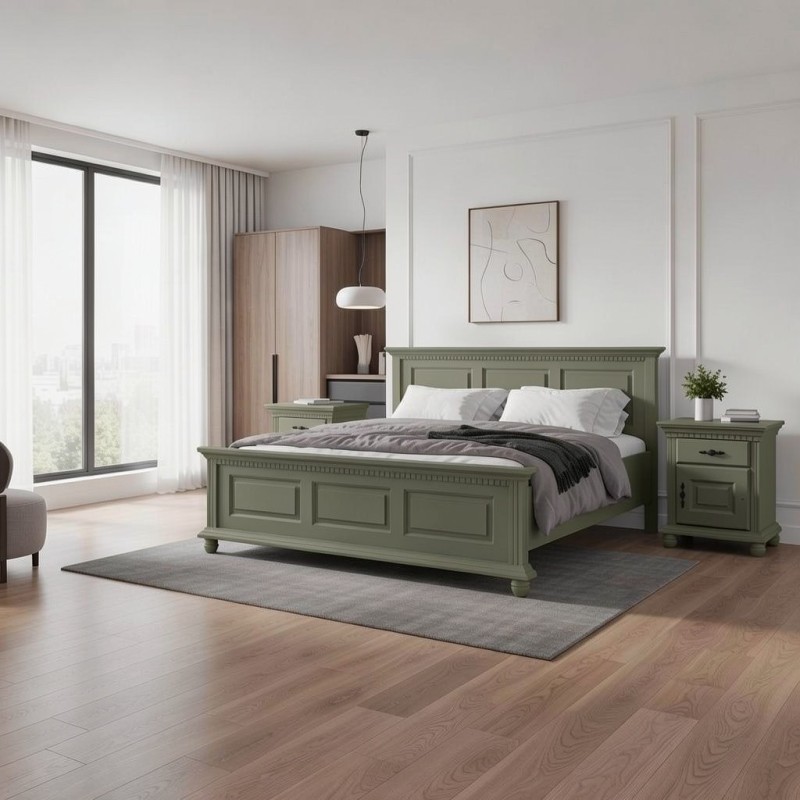 Pat Bucov lemn masiv 120 / 140 / 160  / 180x200 cm - VERDE SALVIE