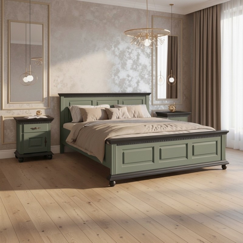 Pat Bucov lemn masiv 120 / 140 / 160  / 180x200 cm - VERDE SALVIE
