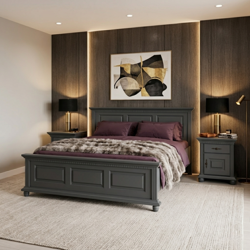 Pat Bucov 120 / 140 / 160  / 180x200 cm, lemn masiv, Gri Urban