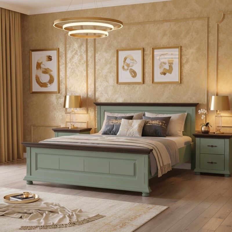 Pat lemn masiv MARA 140 / 160 / 180x200 cm - Verde Salvie