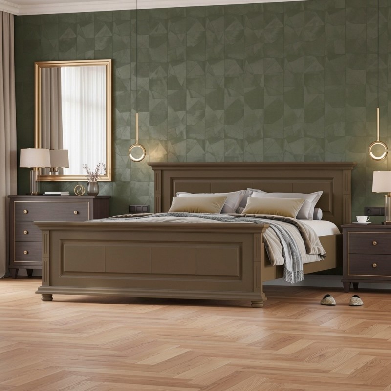 Pat MARA lemn masiv 140 / 160 / 180x200 cm - TERRA BROWN