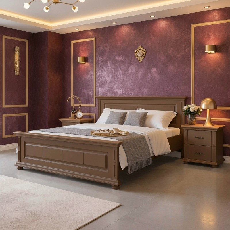 Pat MARA lemn masiv 140 / 160 / 180x200 cm - TERRA BROWN