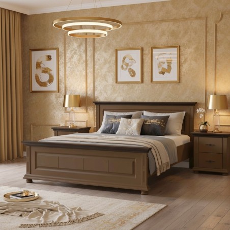 Pat MARA lemn masiv 140 / 160 / 180x200 cm - TERRA BROWN