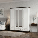 Dulap SEVA 4 uși lemn masiv alb cu nuc 197 cm