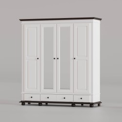 Dulap SEVA 4 uși lemn masiv alb cu nuc 197 cm