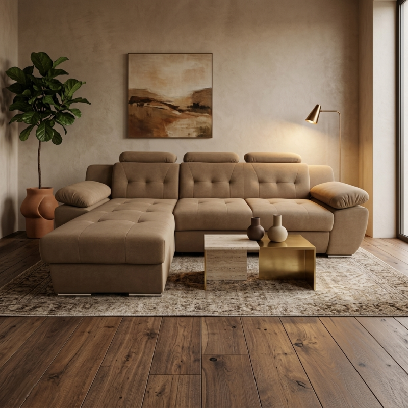 Coltar living extensibil LORD, tetiere reglabile & lada depozitare, personalizabil la comanda