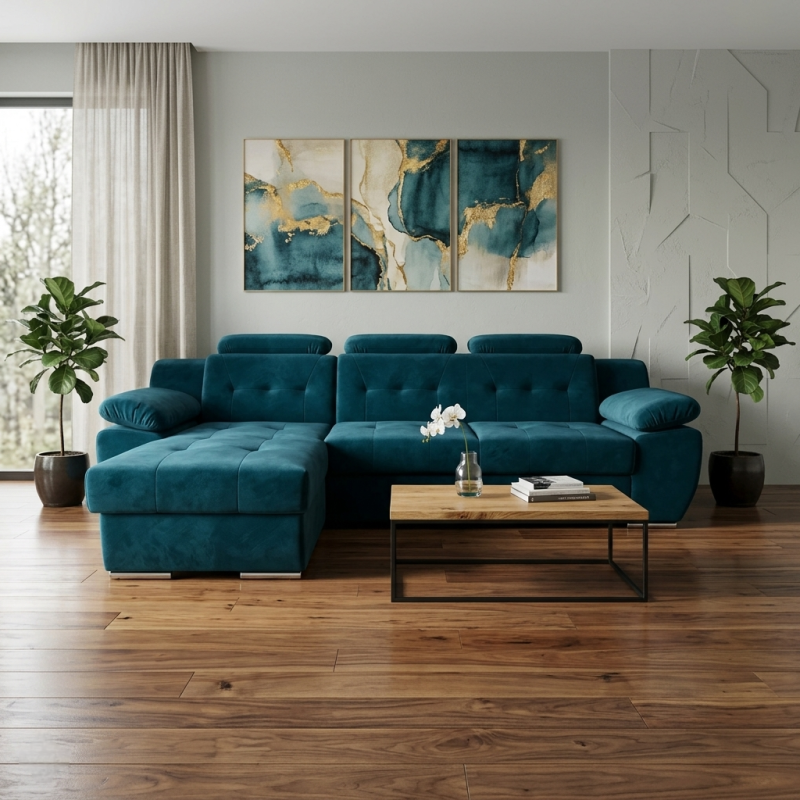 Coltar living extensibil LORD, tetiere reglabile & lada depozitare, personalizabil la comanda